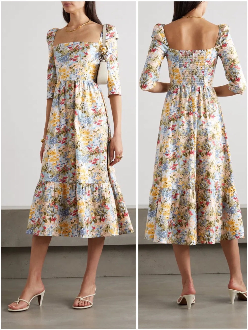 Reformation Cyprus Dress Countryside Floral Puff Sleeve Midi Dress Size 8 NEW